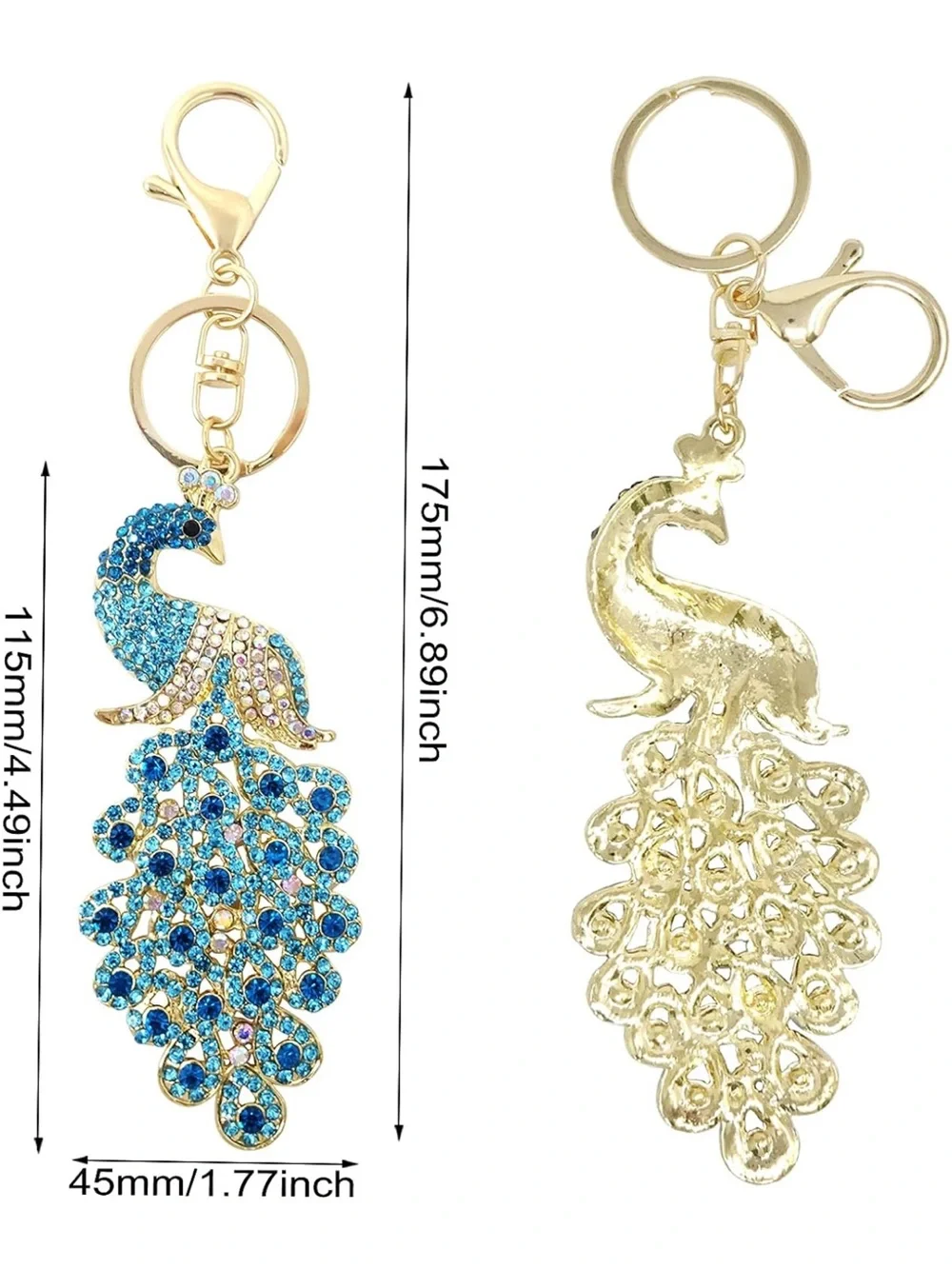 Gold-Tone Peacock Pendant Keychain with Blue Crystal Accents
